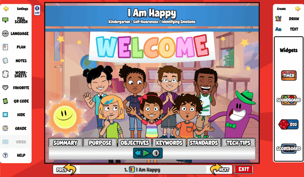 An example of the lesson with the menu open.